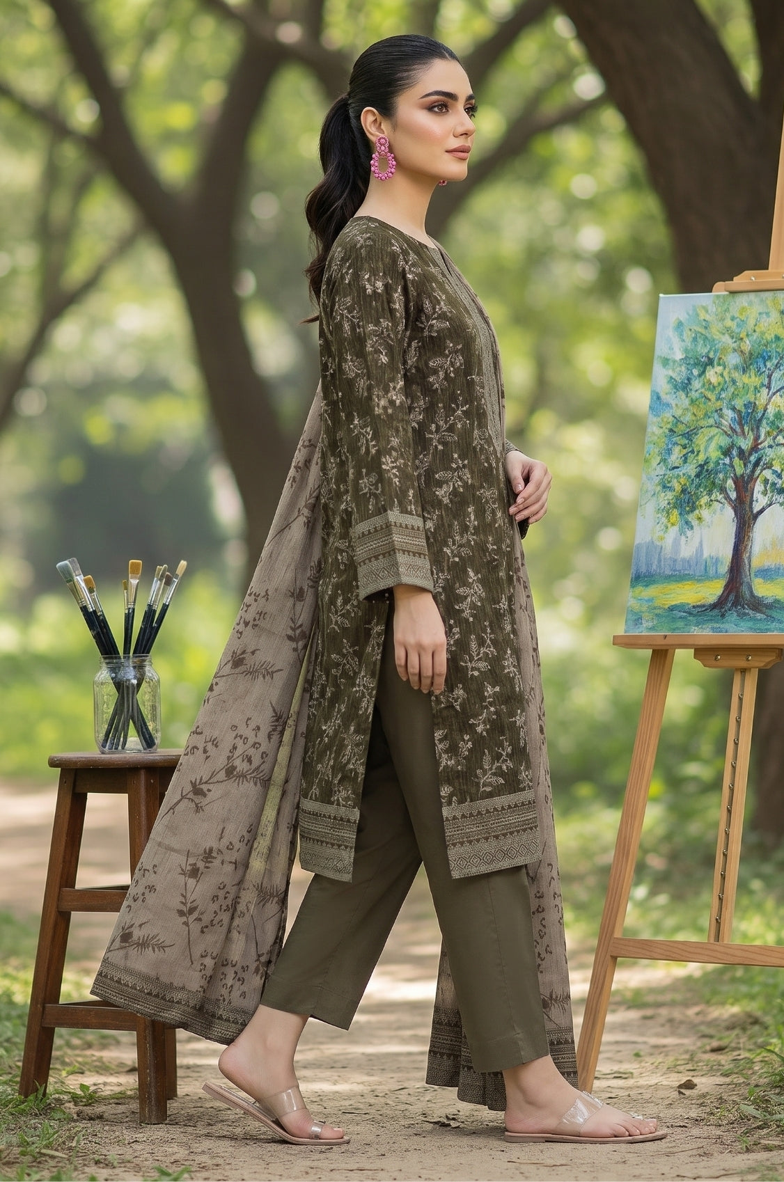 3PC PRINTED LAWN SUIT SR-143