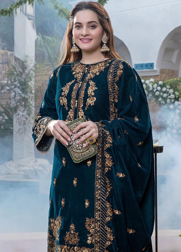 3PC EMBROIDERED MICRO 9000 VELVET DRESS - RO - 537 - Rangoli Store