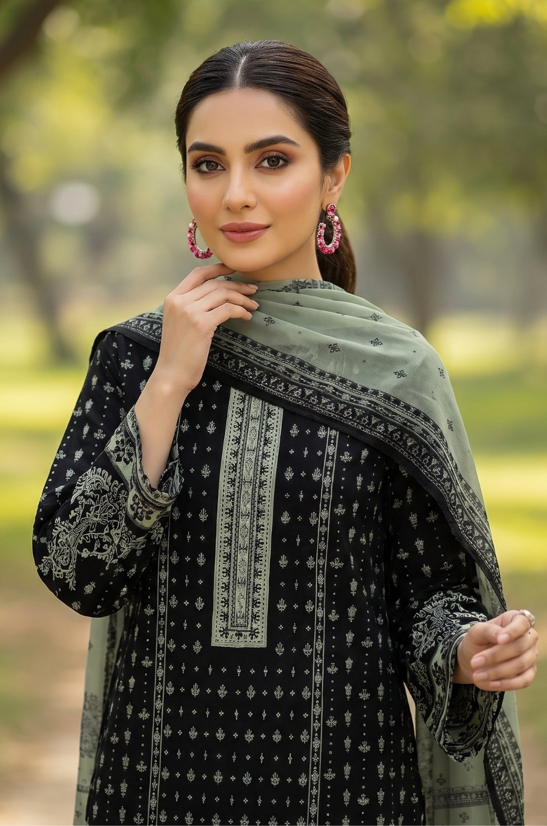 3PC PRINTED LAWN SUIT SR-139