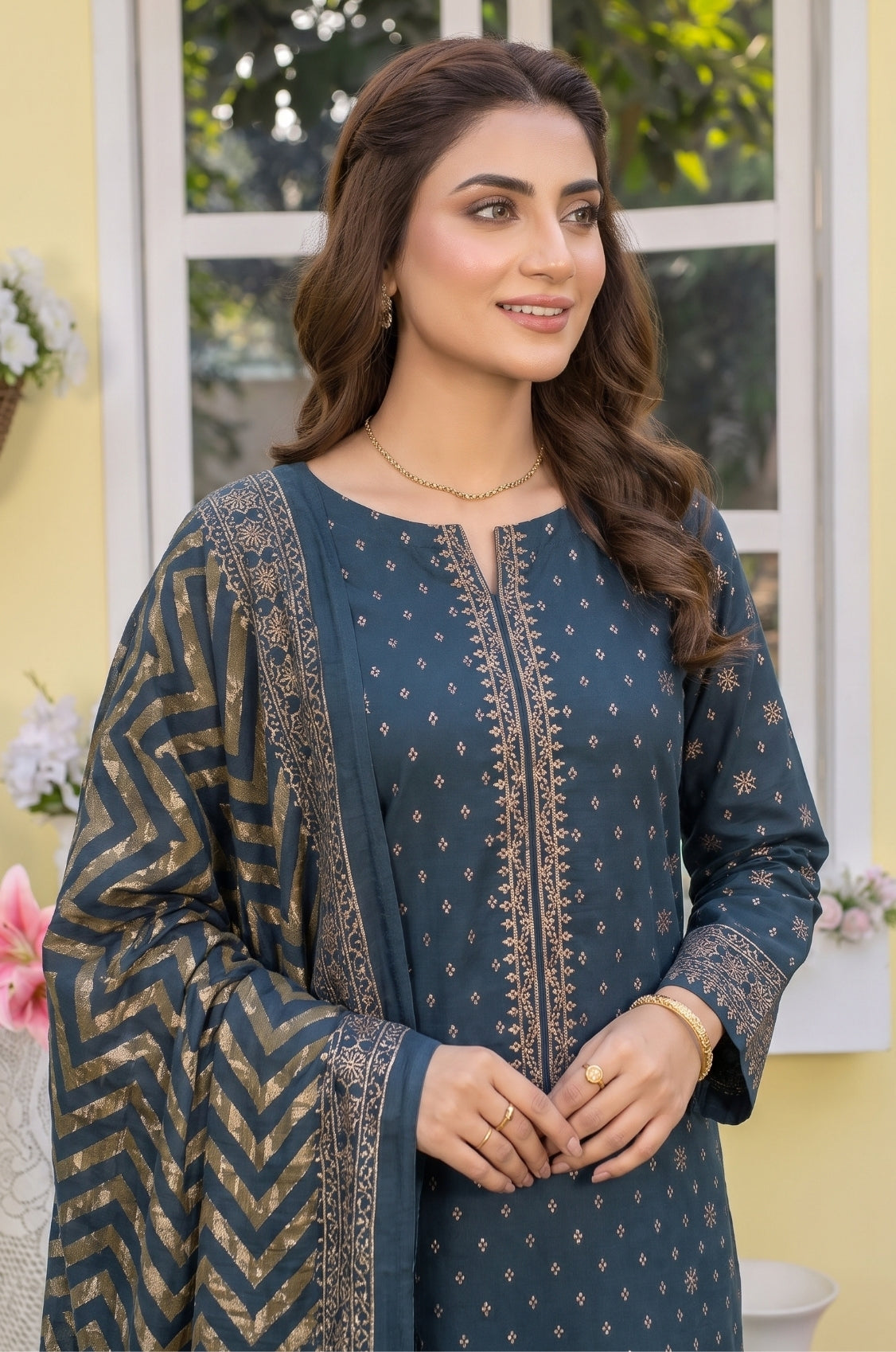 3PC PRINTED LAWN SUIT SR-142