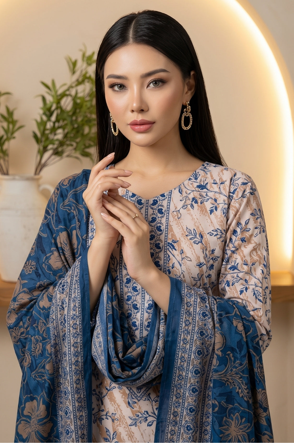 3PC PRINTED LAWN SUIT SR-138