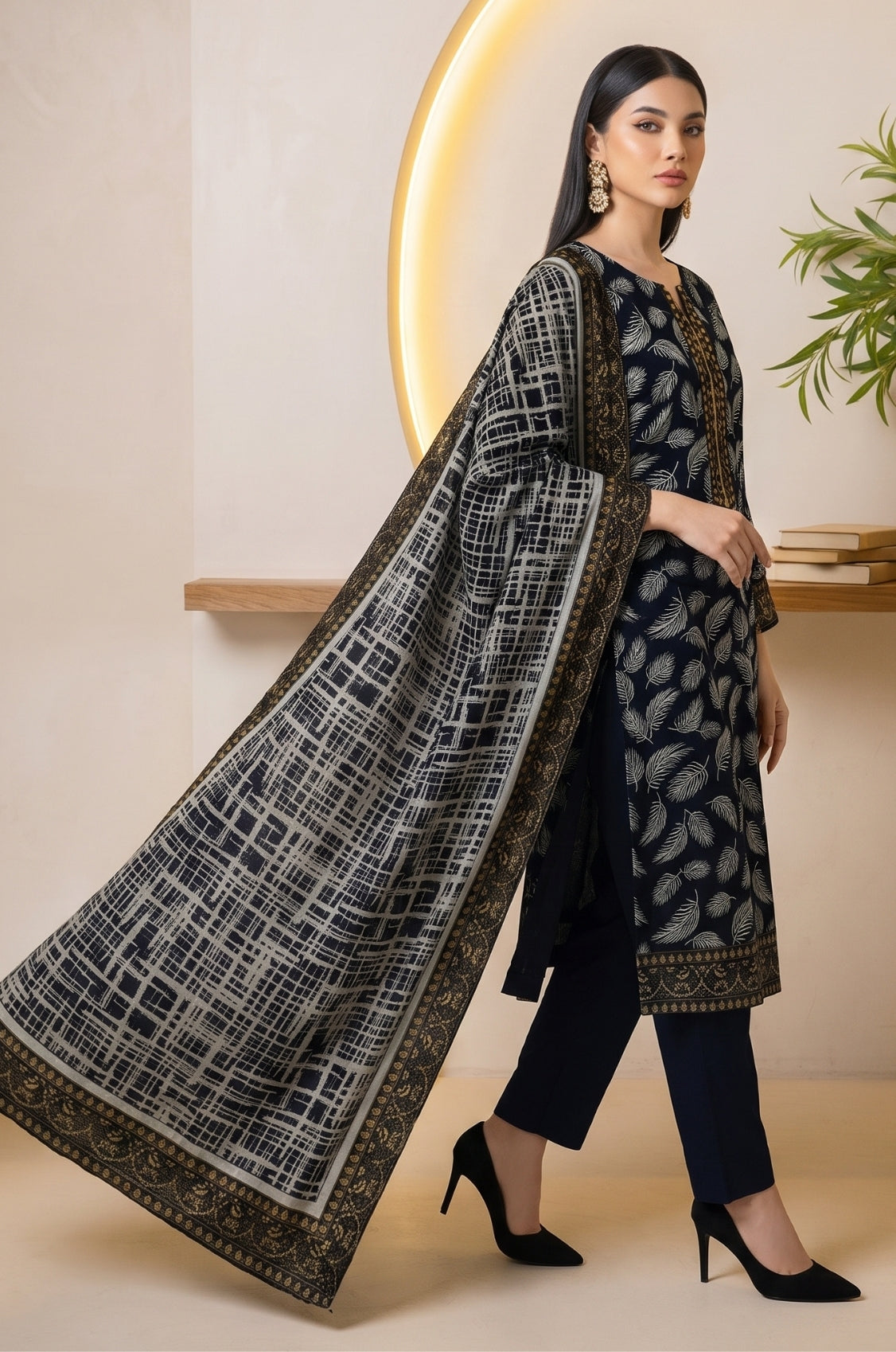 3PC PRINTED LAWN SUIT SR-145