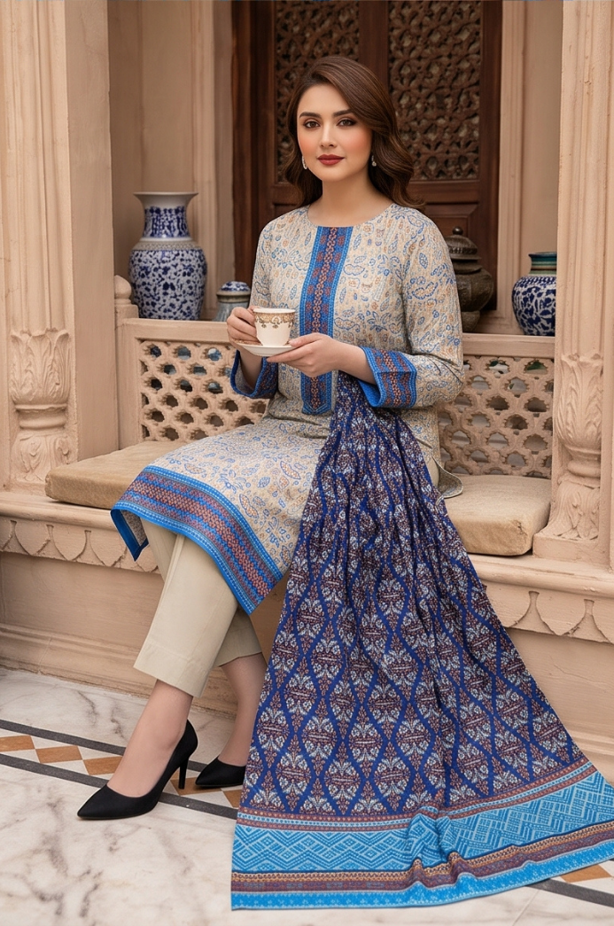 3PC PRINTED LAWN SUIT SR-124
