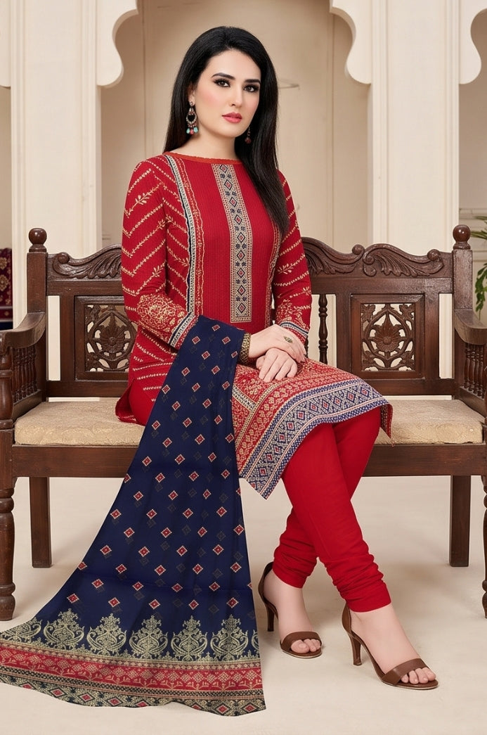 3PC PRINTED LAWN SUIT SR-135