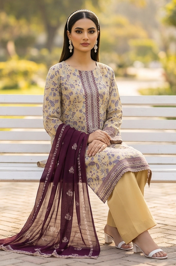 3PC PRINTED LAWN SUIT SR-119