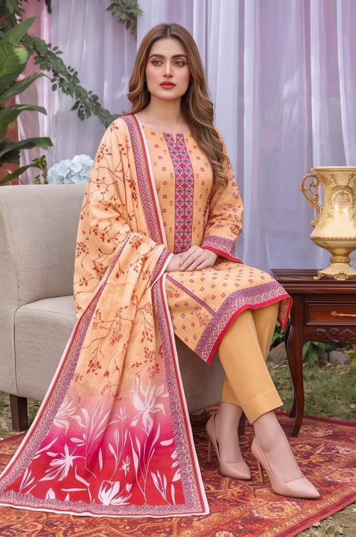 3PC PRINTED LAWN SUIT SR-126