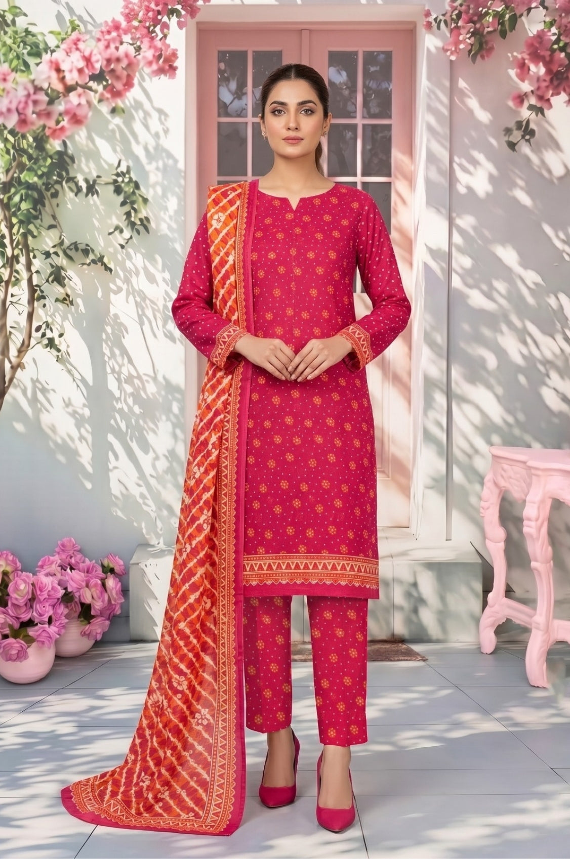3PC PRINTED LAWN SUIT SR-146