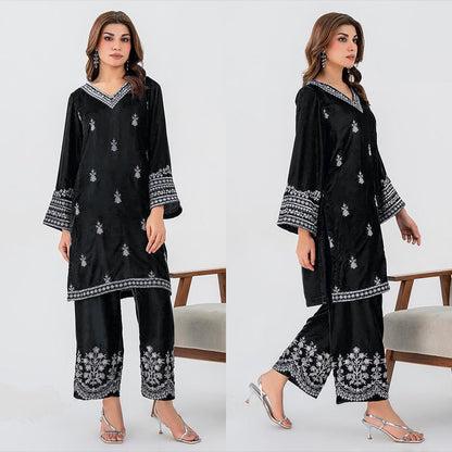 2PC EMBROIDERED MICRO 9000 VELVET DRESS - RO - 572 - Rangoli Store