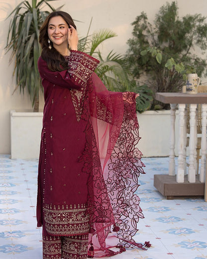3 - PC SEQUENCE EMBROIDED DHANAK SUIT RO - 496 - Rangoli Store