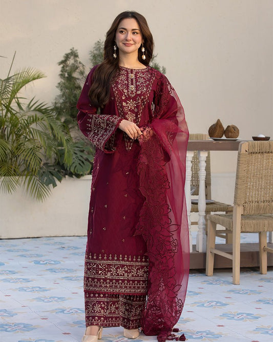 3 - PC SEQUENCE EMBROIDED DHANAK SUIT RO - 496 - Rangoli Store