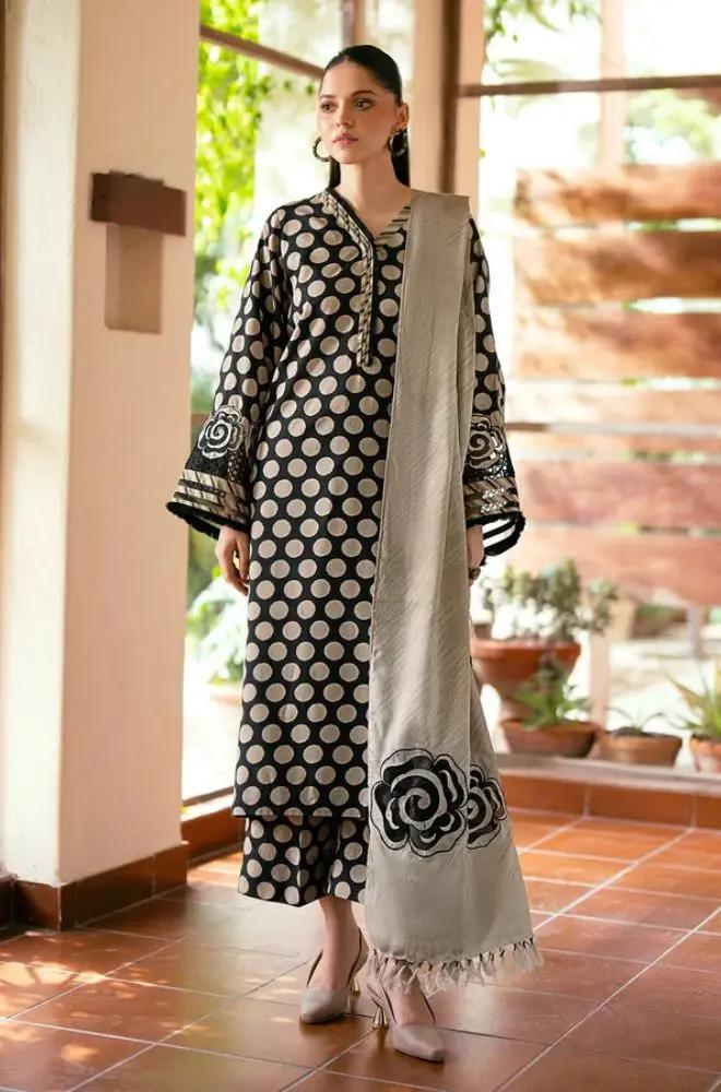 3PC DIGITAL PRINTED KHADDER SUIT WITH PATCHES - RO - 604 - Rangoli Store