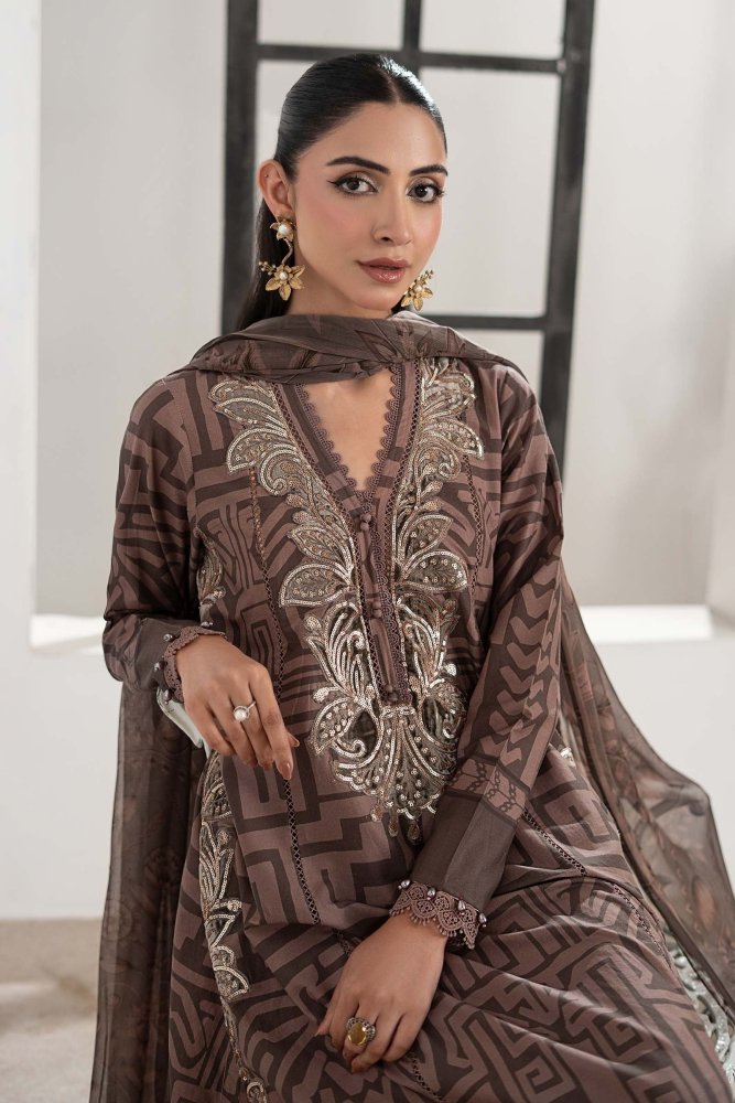 3PC DIGITAL PRINTED SILK SUIT WITH PATCHES - SR - 671 - Rangoli Store