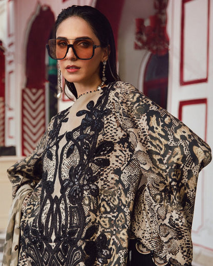 3PC DIGITAL PRINTED SILK SUIT WITH PATCHES - SR - 673 - Rangoli Store