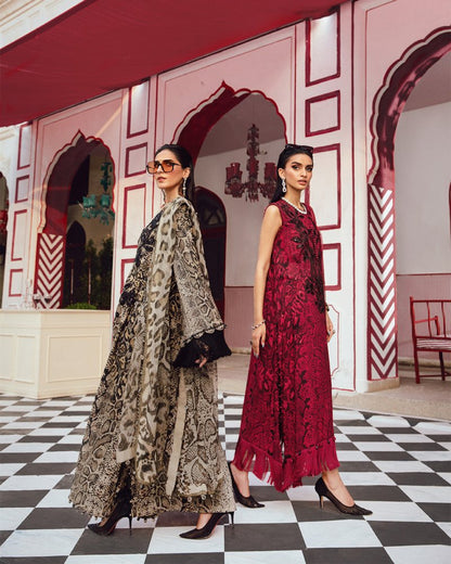 3PC DIGITAL PRINTED SILK SUIT WITH PATCHES - SR - 673 - Rangoli Store