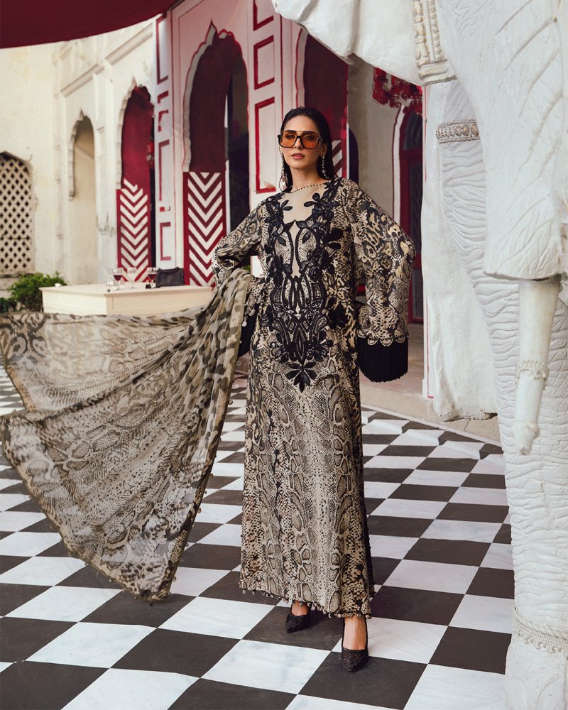3PC DIGITAL PRINTED SILK SUIT WITH PATCHES - SR - 673 - Rangoli Store