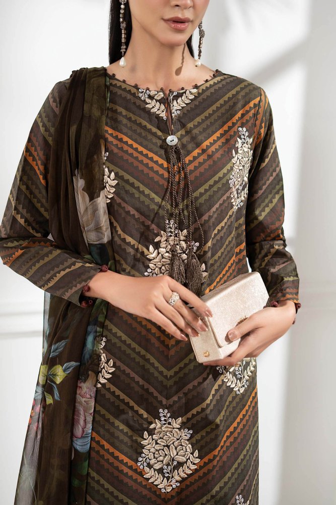 3PC DIGITAL PRINTED SILK SUIT WITH PATCHES - SR - 674 - Rangoli Store