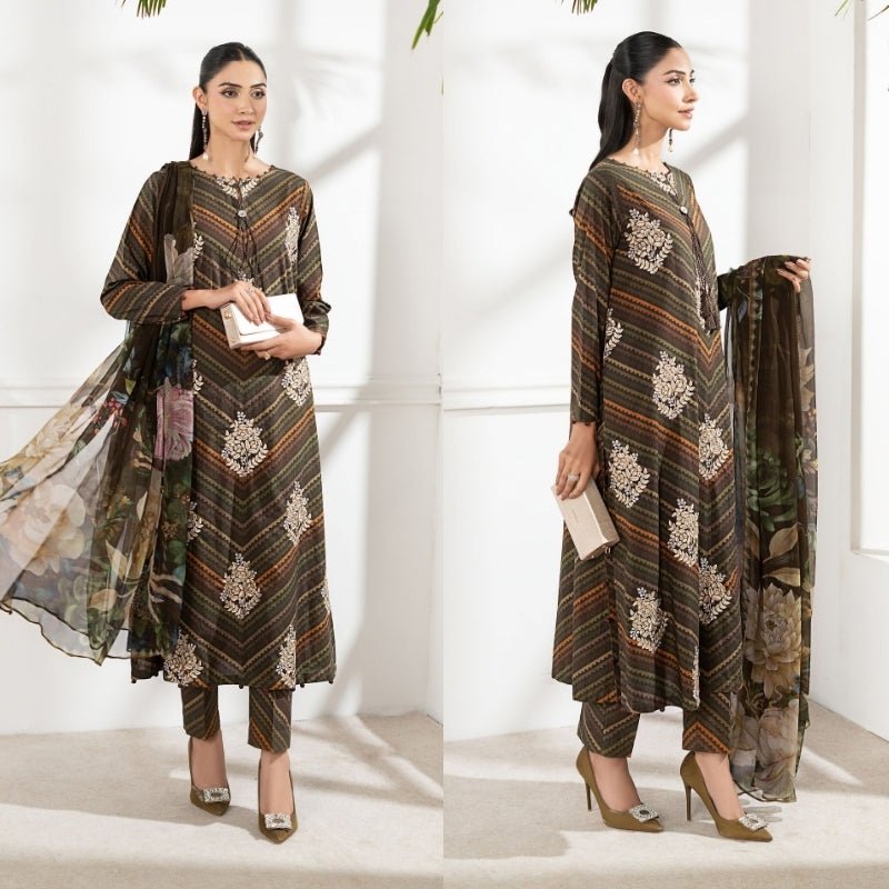 3PC DIGITAL PRINTED SILK SUIT WITH PATCHES - SR - 674 - Rangoli Store