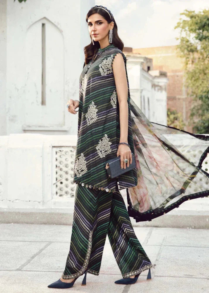 3PC DIGITAL PRINTED SILK SUIT WITH PATCHES - SR - 675 - Rangoli Store