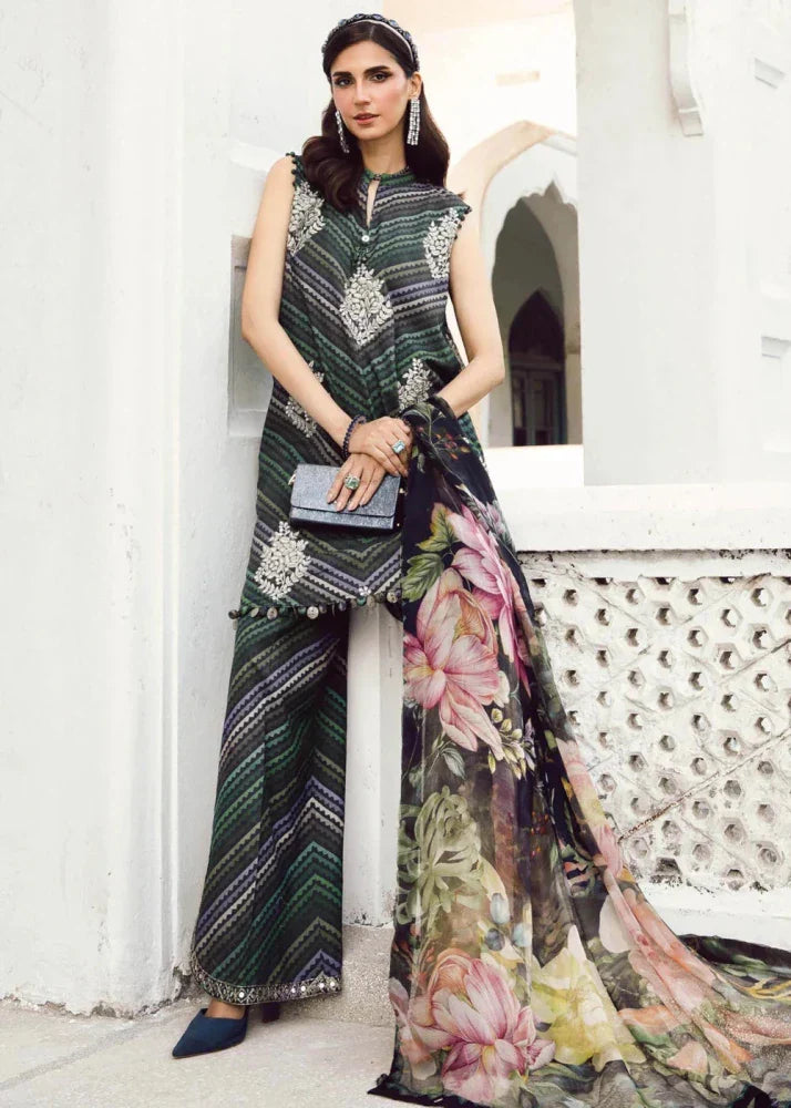 3PC DIGITAL PRINTED SILK SUIT WITH PATCHES - SR - 675 - Rangoli Store