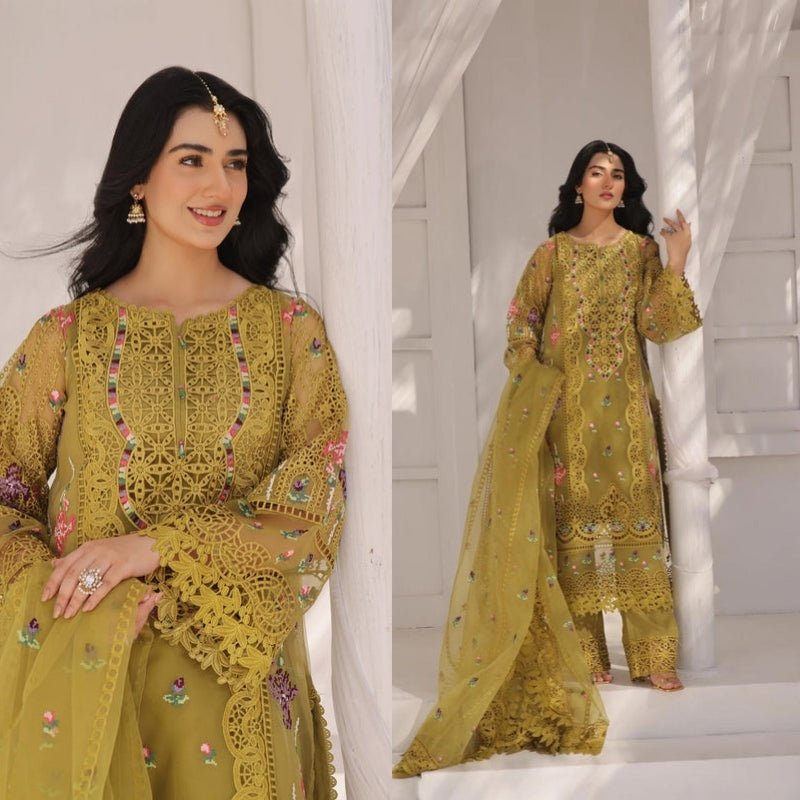3PC EMBROIDERED DHANAK DRESS RO - 511 - Rangoli Store