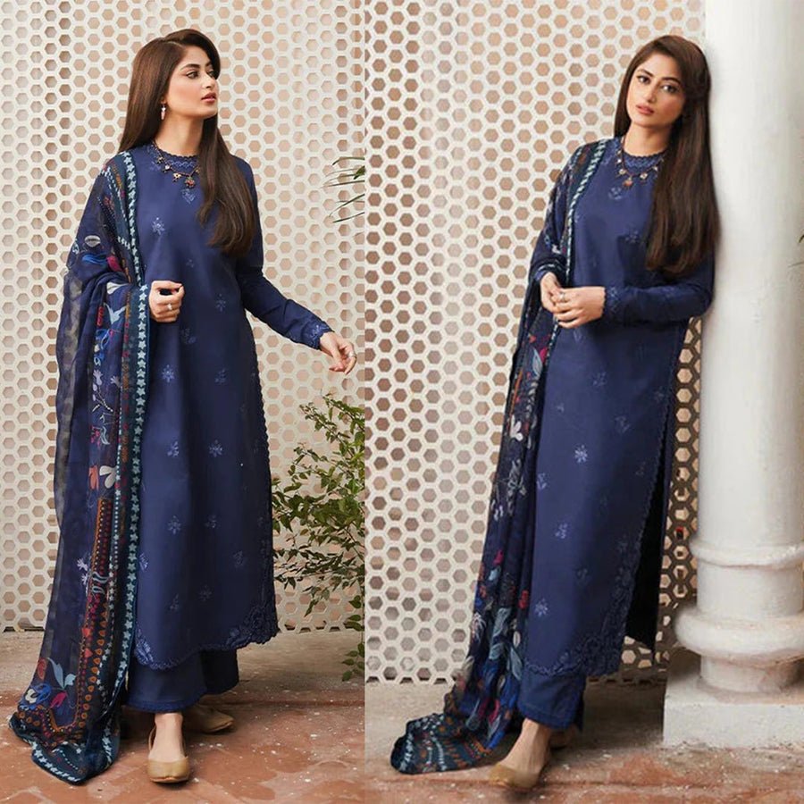 3PC EMBROIDERED DHANAK DRESS RO - 541 - Rangoli Store
