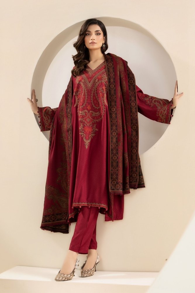 3PC EMBROIDERED DHANAK DRESS RO - 547 - Rangoli Store