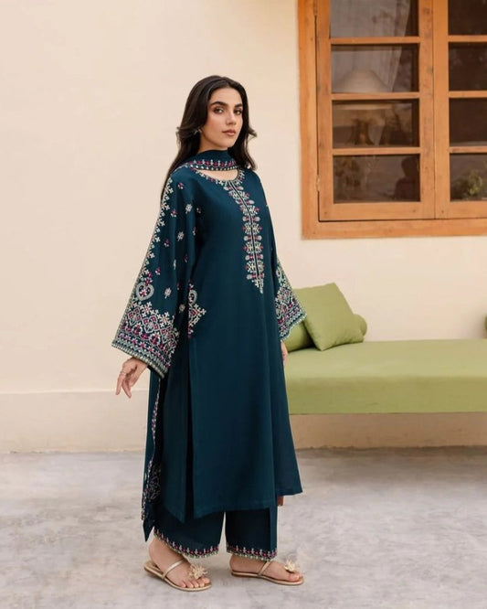 3PC EMBROIDERED DHANAK DRESS RO - 550 - Rangoli Store
