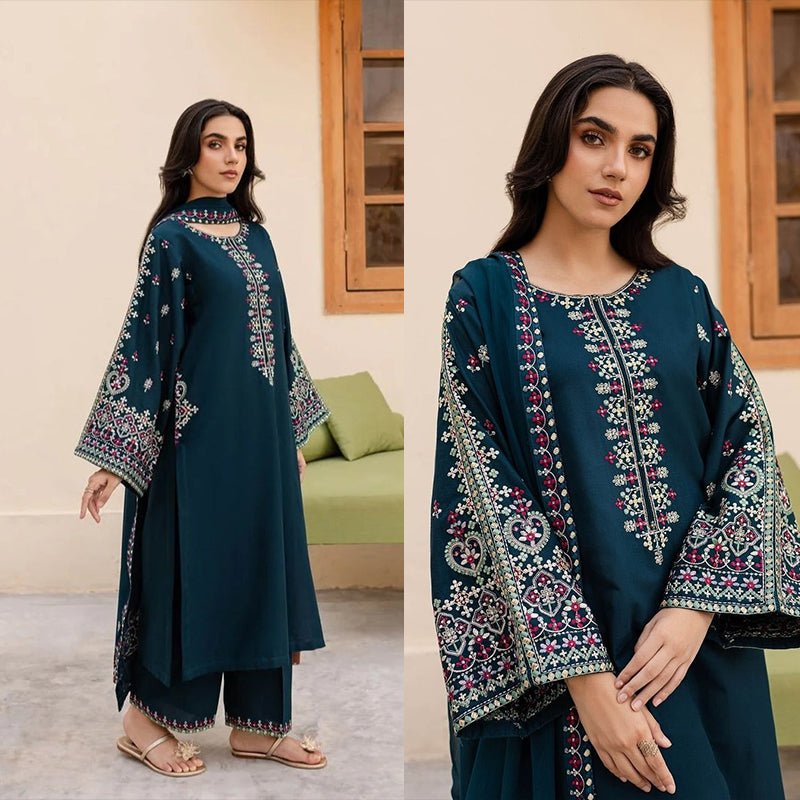 3PC EMBROIDERED DHANAK DRESS RO - 550 - Rangoli Store