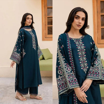 3PC EMBROIDERED DHANAK DRESS RO - 550 - Rangoli Store
