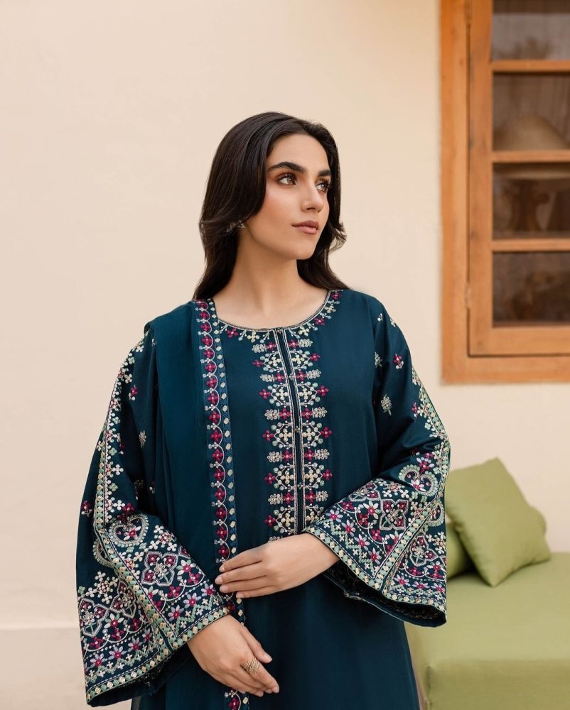 3PC EMBROIDERED DHANAK DRESS RO - 550 - Rangoli Store