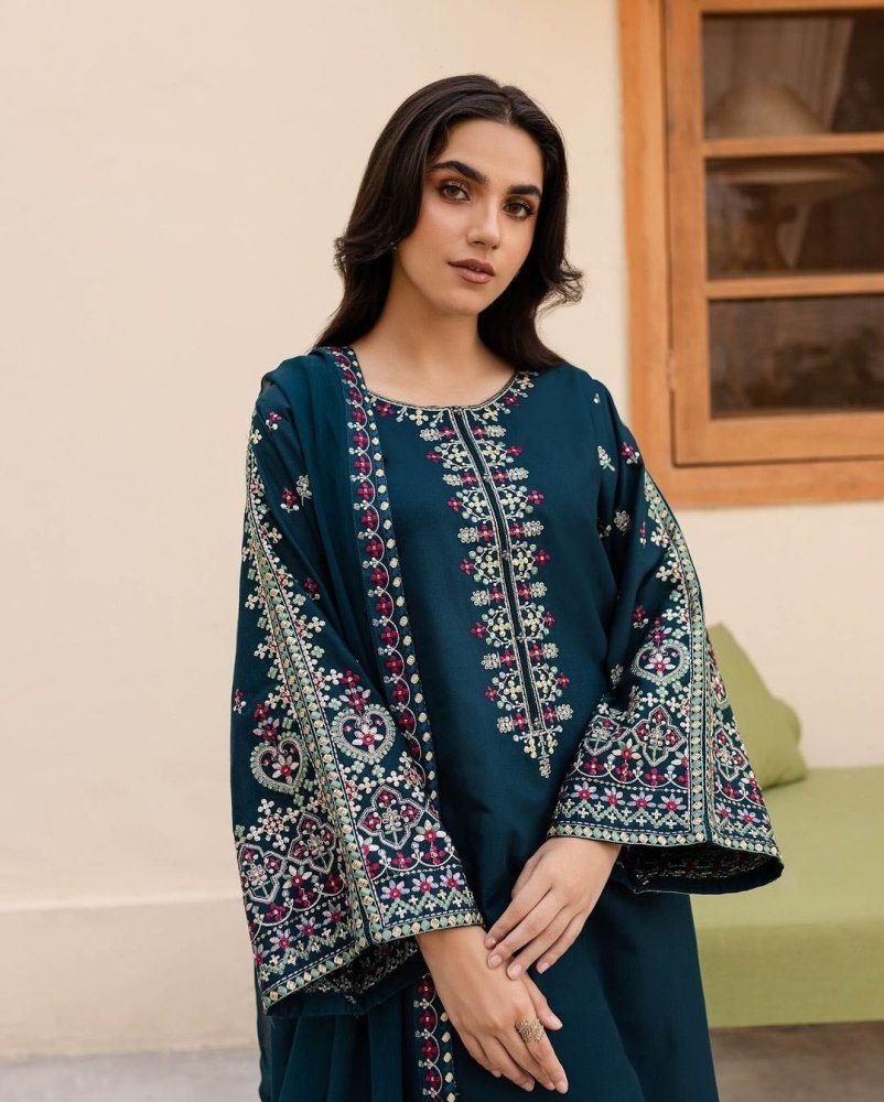 3PC EMBROIDERED DHANAK DRESS RO - 550 - Rangoli Store