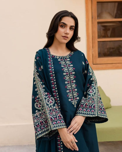 3PC EMBROIDERED DHANAK DRESS RO - 550 - Rangoli Store