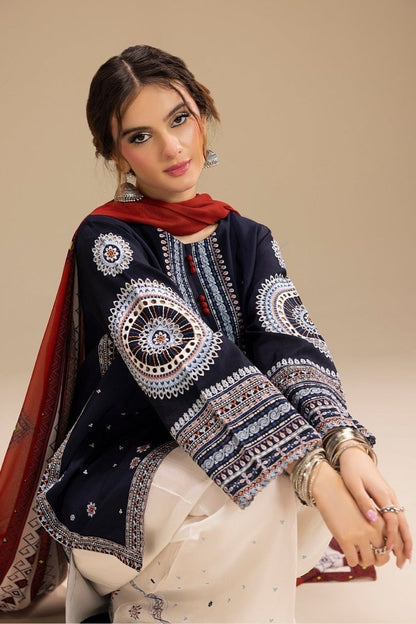 3PC EMBROIDERED DHANAK DRESS RO - 568 - Rangoli Store