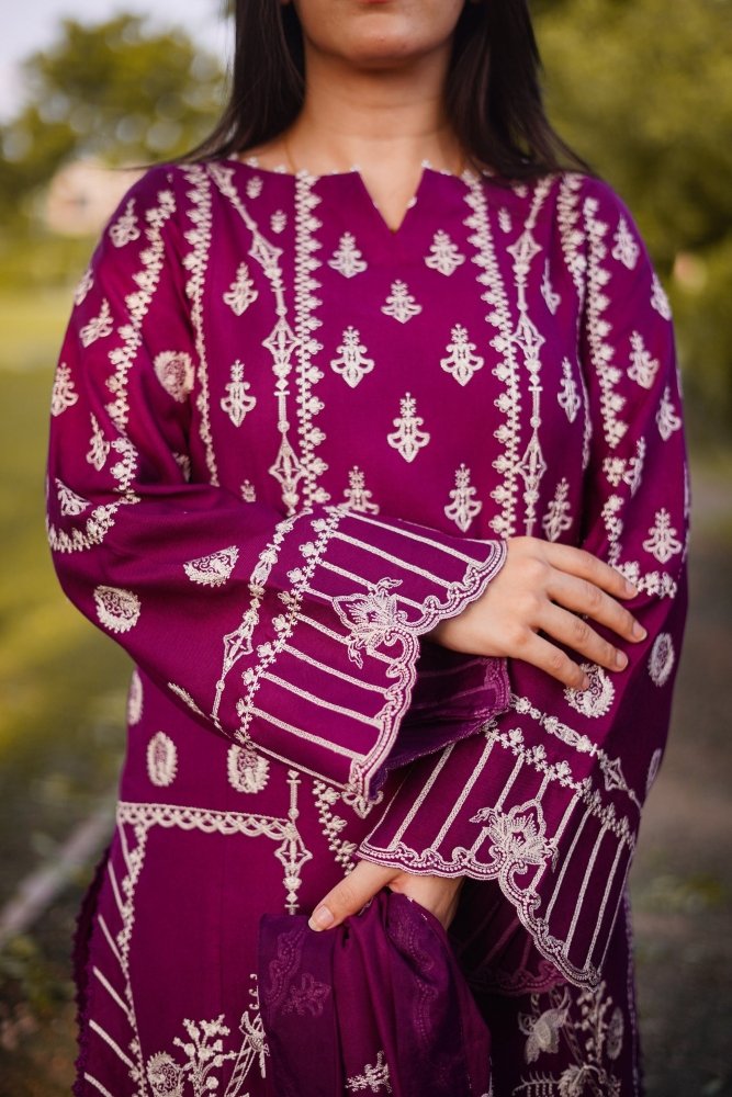3PC EMBROIDERED DHANAK DRESS RO - 575 - Rangoli Store
