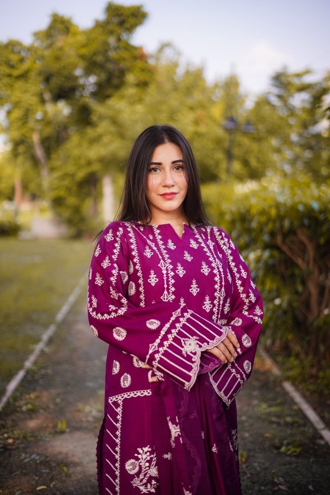 3PC EMBROIDERED DHANAK DRESS RO - 575 - Rangoli Store