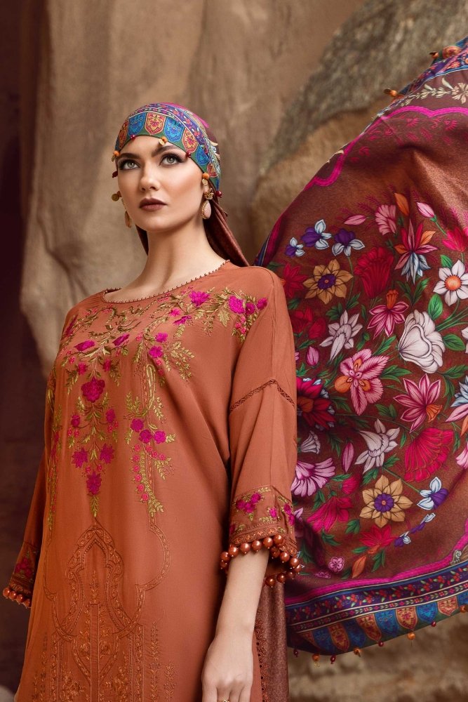 3PC EMBROIDERED DHANAK DRESS RO - 576 - Rangoli Store