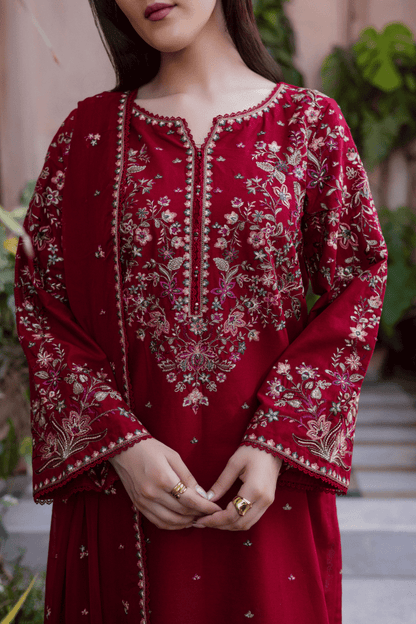 3PC EMBROIDERED DHANAK DRESS RO - 620 - Rangoli Store