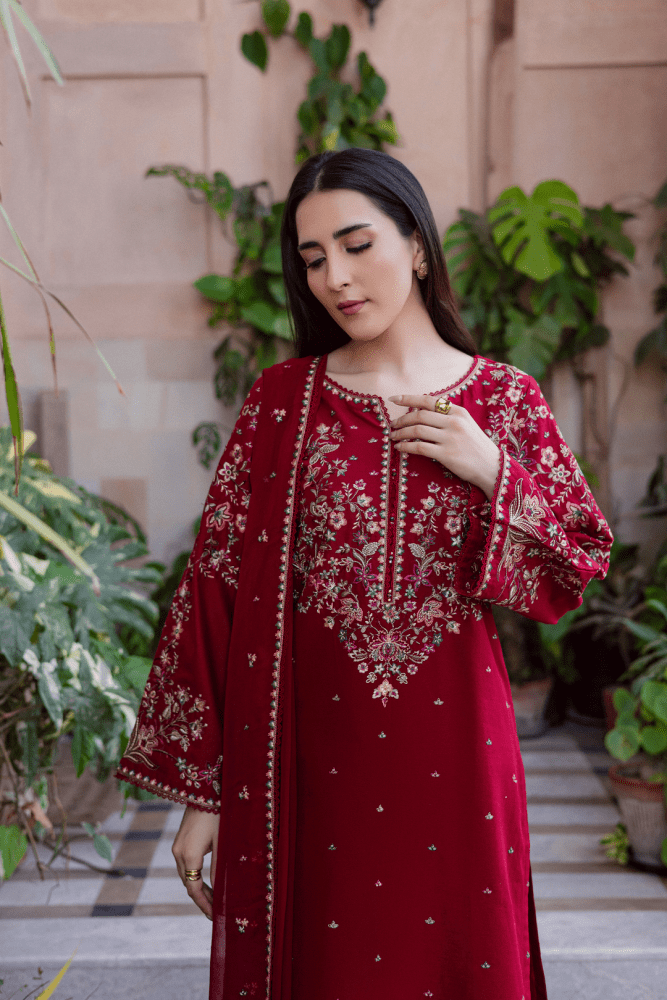 3PC EMBROIDERED DHANAK DRESS RO - 620 - Rangoli Store