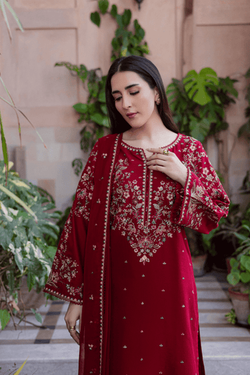 3PC EMBROIDERED DHANAK DRESS RO - 620 - Rangoli Store