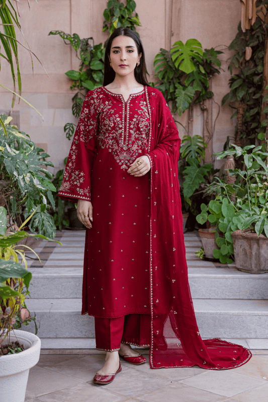 3PC EMBROIDERED DHANAK DRESS RO - 620 - Rangoli Store
