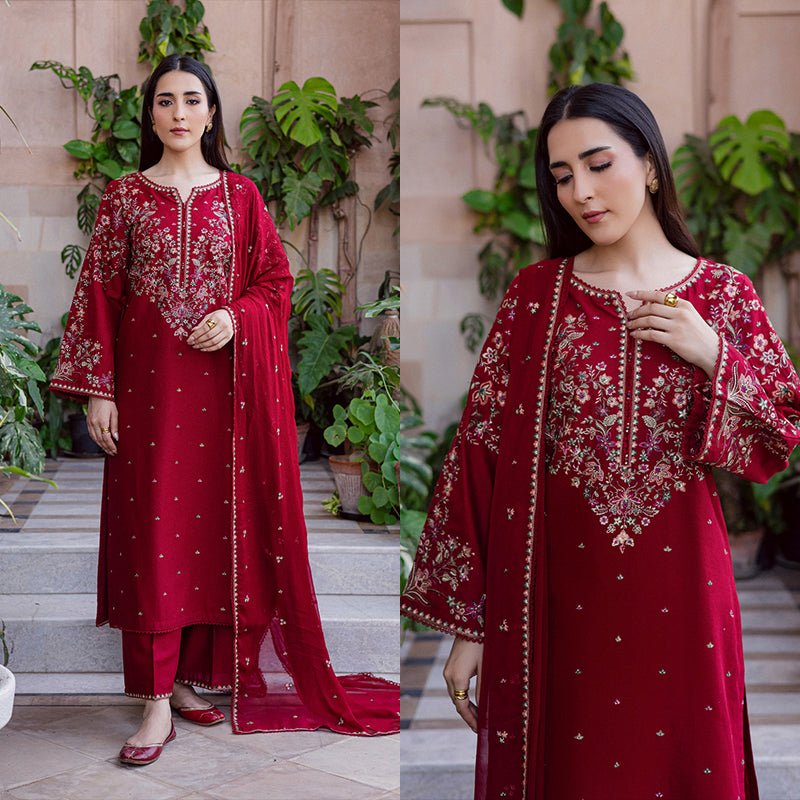 3PC EMBROIDERED DHANAK DRESS RO - 620 - Rangoli Store