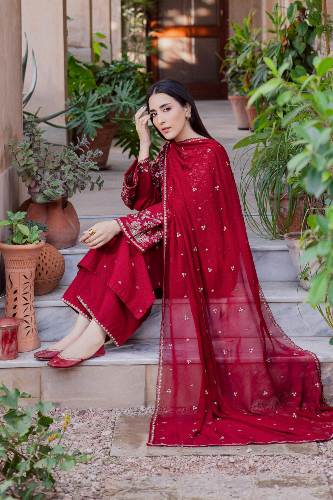 3PC EMBROIDERED DHANAK DRESS RO - 620 - Rangoli Store