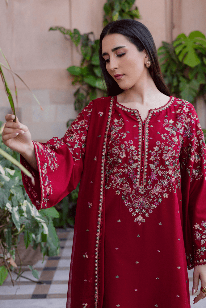 3PC EMBROIDERED DHANAK DRESS RO - 620 - Rangoli Store