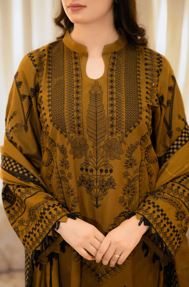 3PC EMBROIDERED DHANAK SUIT - RO - 200 - Rangoli Store