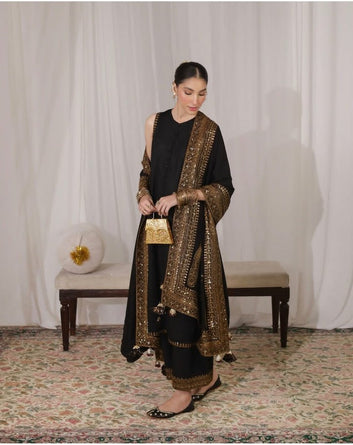 3PC EMBROIDERED DHANAK SUIT - RO - 584 - Rangoli Store