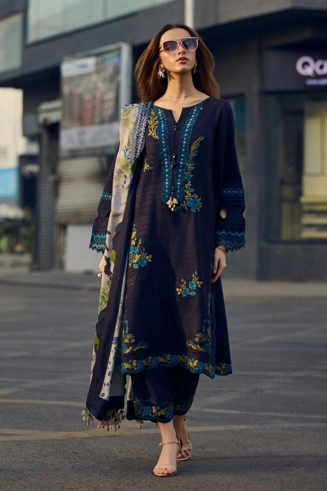 3PC EMBROIDERED DHANAK SUIT - RO - 596 - Rangoli Store