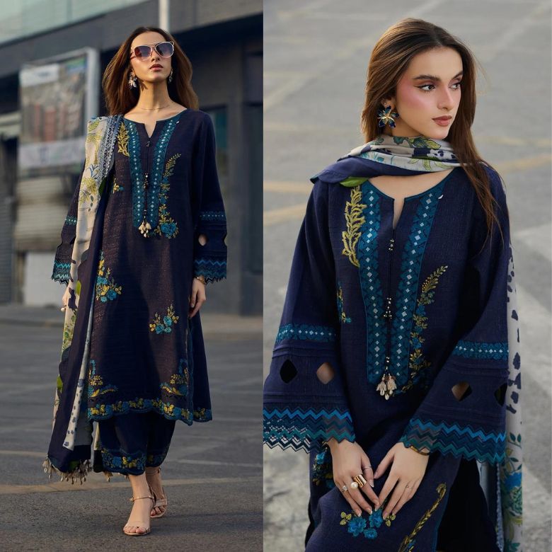 3PC EMBROIDERED DHANAK SUIT - RO - 596 - Rangoli Store