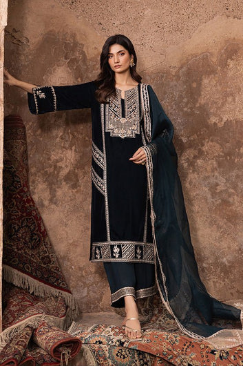 3PC EMBROIDERED MICRO 9000 VELVET DRESS - RO - 530 - Rangoli Store