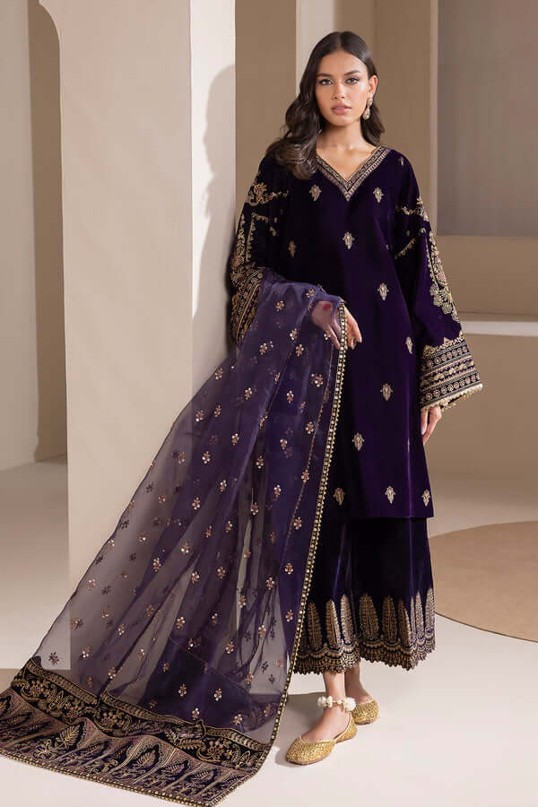 3PC EMBROIDERED MICRO 9000 VELVET DRESS - RO - 532 - Rangoli Store