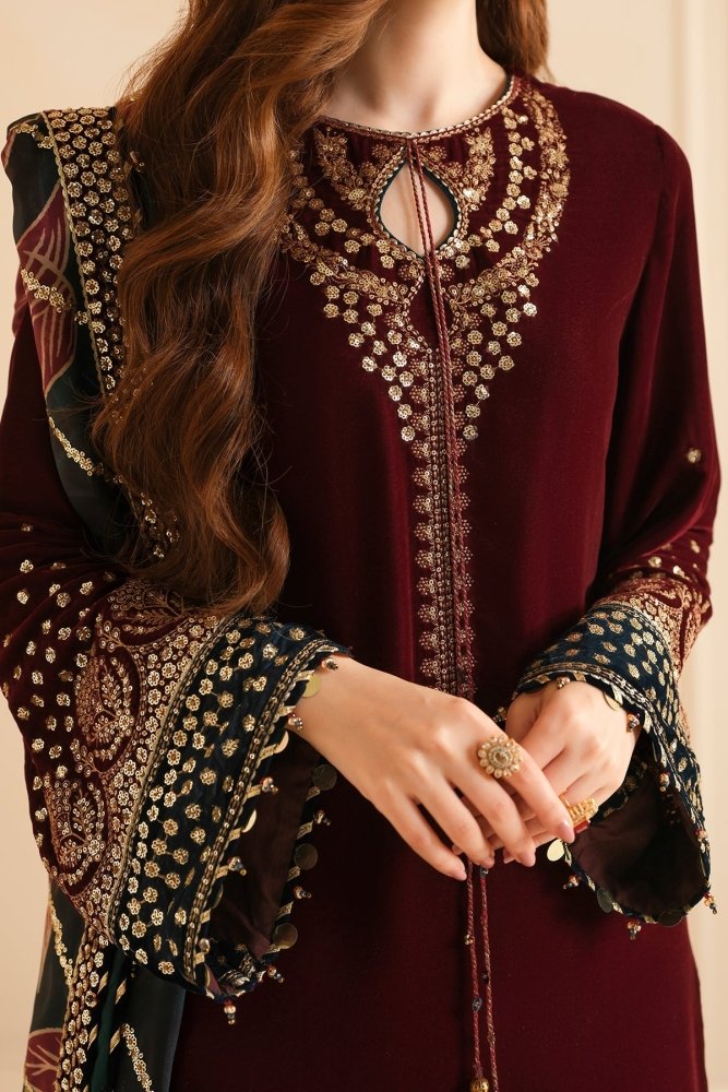 3PC EMBROIDERED MICRO 9000 VELVET DRESS - RO - 533 - Rangoli Store